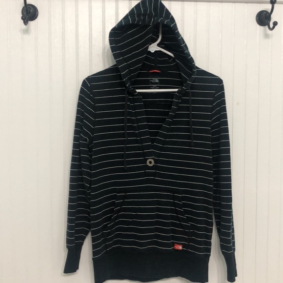 VntgNORTH FACE Hoodie CottonStretch PULLOVER V-neck Kangaroo Pocket EUC - Picture 2 of 8